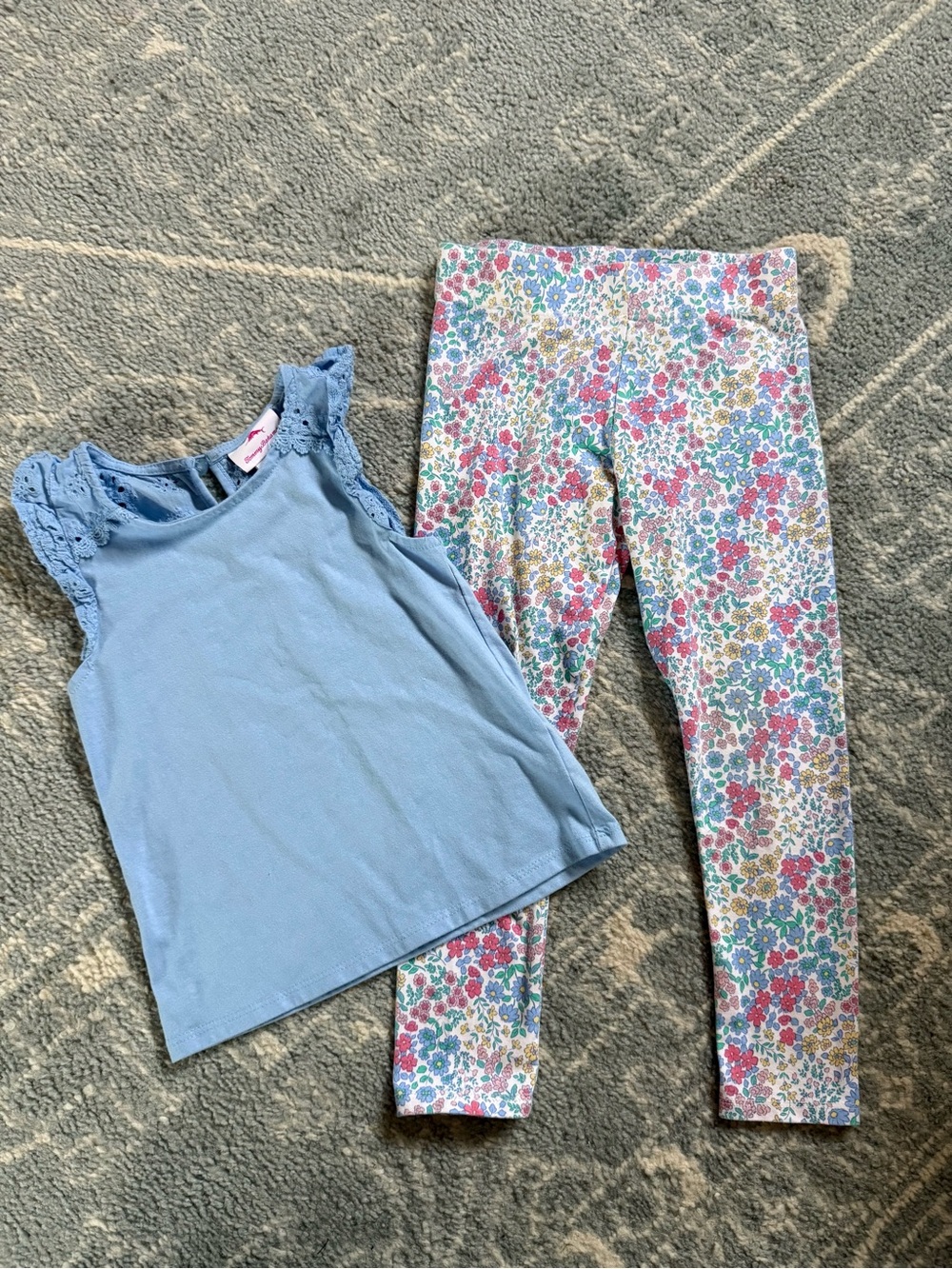 Tommy Bahama Light Blue Eyelet Top and Floral Pants